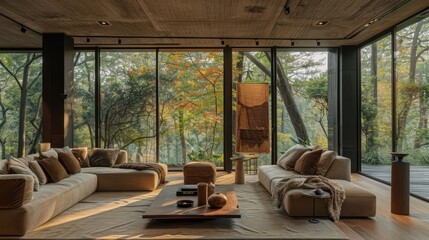 Wall Mural - A living room with a large window that lets in a lot of natural light