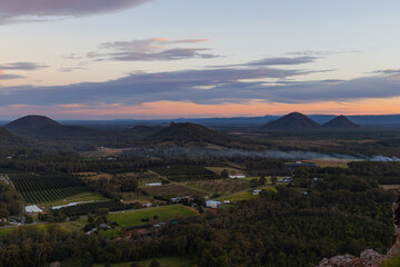 Canvas Print - beautiful sunset view around glasshouse mountains, queensland, australia.