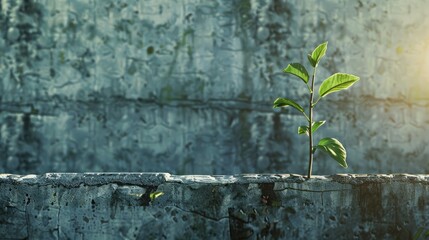 Concept of hope and immigration symbolized by plant on a wall