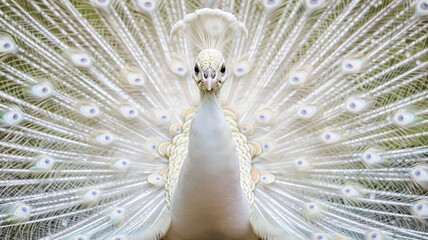 Wall Mural - Impressive Displaying male white peacock, AI Generative.