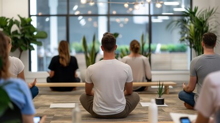 A business team participating in a wellness workshop