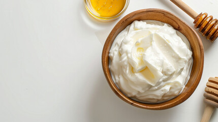 Delicious Yogurt and Honey Combination: Sweet and Creamy Treat Stock Photo