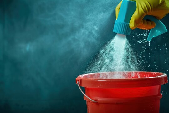 pouring disinfectant into a mop bucket