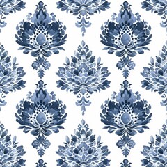 Wall Mural - Design a repeating Louis pattern with intricate medallion motifs. Use a monochromatic palette with shades of blue. The pattern should be sophisticated and timeless, ideal for high-end fabrics.