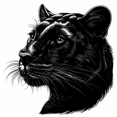 A black and white drawing of a panther 's head