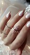 © Nia™ - the white nail design for bride with a ring on them, pink lights in the style - generative ai