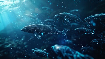Wall Mural - A network of underwater sensors connected by 5G technology allowing for the monitoring of marine animal movements in realtime and the detection of potential threats.