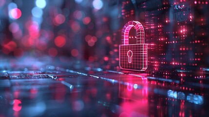 Wall Mural - Digital image of the lock. The concept of aesthetic security. Big data flow. Modern data safety backdrop. Generative AI
