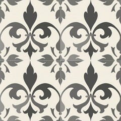 Wall Mural - Create a repeating Fleur De Lis pattern with fleur de lis motifs in a lattice formation, creating a sense of depth and dimension. Use a monochromatic palette with shades of grey for a subtle and