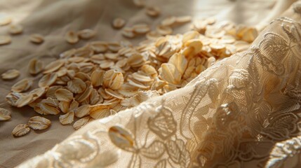 Wall Mural - Oat flakes atop a tablecloth
