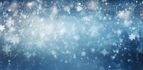 Wall Mural - blue christmas background with snowflakes and lights