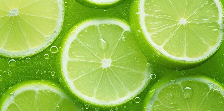lime green background with a slice of lemon and water droplets