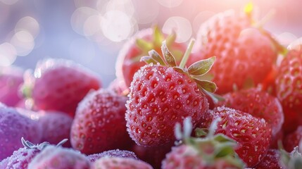 Canvas Print - Blurred background with focused frozen strawberries