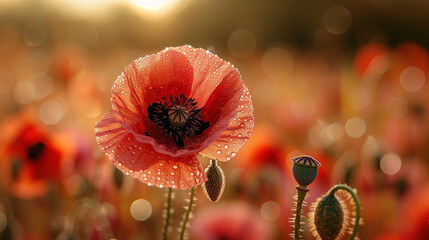 Sticker - poppy flower in the wind