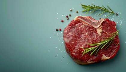 Wall Mural - A Steak on pastel background with space above for text