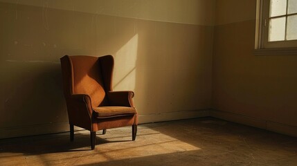 Canvas Print - A single brown chair in an empty room