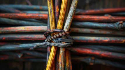 A bunch of sticks are tied together in a knot