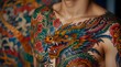 © Waqar - Asian tattoo art closeup of colorful dragon patterns on the body.generative.ai