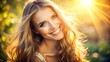 © Adisorn - Portrait Of A Beautiful Young Woman With Long Blond Hair Smiling Happily In The Sunlight.