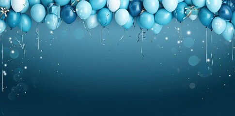 blue birthday background with balloons in the air, featuring a blue balloon on the left