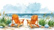 © Nicolas - a beach scene clipart, seaside element, watercolor illustration, bright and cheerful