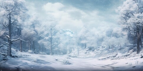 Wall Mural - winter zoom background with snow - covered trees and a bare tree in the foreground