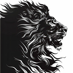 Wall Mural - A black and white drawing of a lion with its mouth open