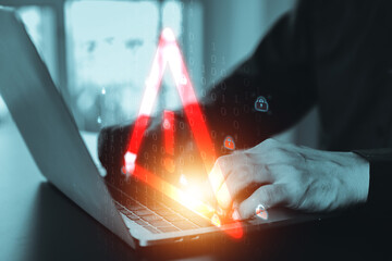Warning caution 404 page not found error system warning on problem computer network or firewall protection for cyber threat attack security risk alert hacker or cybercrime safety or virus prevent.