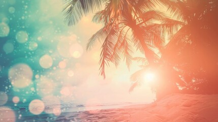 Wall Mural - Abstract tropical beach with sun rays background Outdoor summer vacation concept Vintage color tone filter