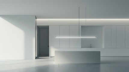 Wall Mural - Minimalist pendant light fixture suspended in a white room, creating a chic ambiance.
