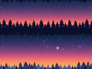 Wall Mural - abstract childish Pixel art star sky at sunset time. Starry sky gradient illustration