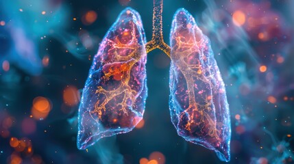 Wall Mural - A close up of a lung with a blue and orange color scheme