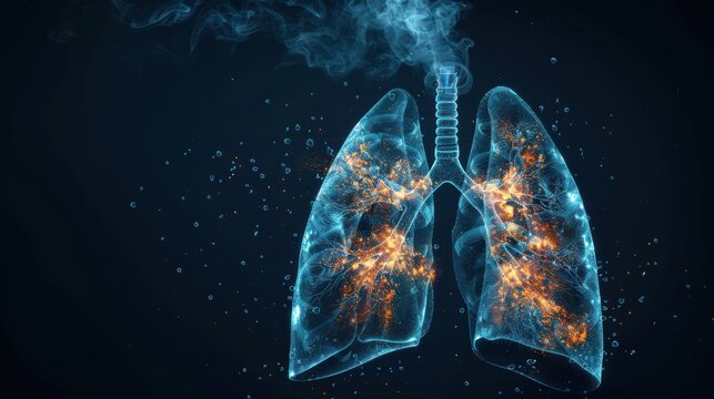 A computer generated image of a lung with smoke coming out of it