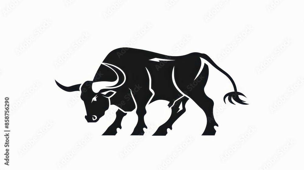 Stylized black and white depiction of a bull. It is a graphic ...
