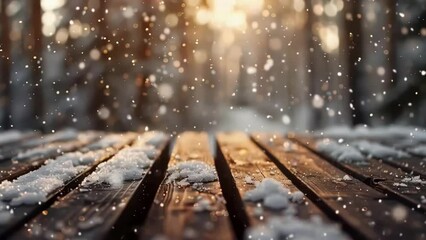 Wall Mural - Wooden bench in snowy woods