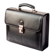 © kanoktuch - Black Leather Briefcase With Lock And Handle. This elegant and professional briefcase is perfect for carrying documents and laptops, ideal for business use. Isolated on transparent background, png.