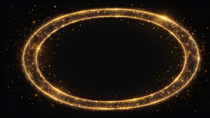 Wall Mural - On a black background, a gold glitter circle of light shines sparkles and golden spark particles within a circle frame. Christmas magic stars twinkle, sparkle like fireworks confetti. glittering, glow