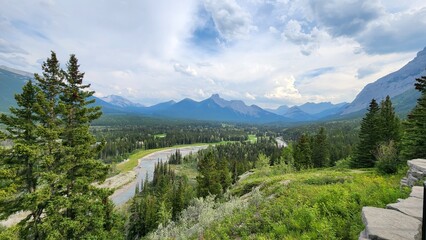 Wall Mural - landscape with river and mountains