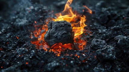 Poster - Close up of burning coal in brazier empty space