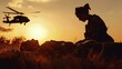 © Saranpong - Silhouette of a female medic performing CPR on a fallen soldier, with helicopters in the sky, highlighting lifesaving skills and emergency response in combat