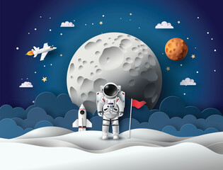 Wall Mural - astronaut with flag on the planet.