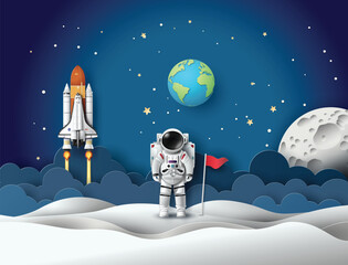 Wall Mural - astronaut with flag on the planet.