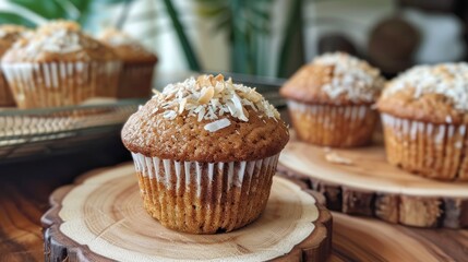 Poster - Homemade coconut cinnamon muffin on coasters with a healthy twist