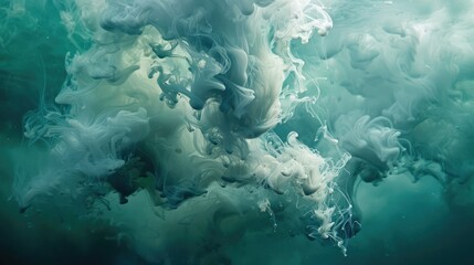 Wall Mural - Photograph of a squid's ink cloud billowing through the water, creating a mesmerizing underwater smoke effect