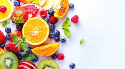 Wall Mural - Colorful striped fruit mix for healthy eating with space for text