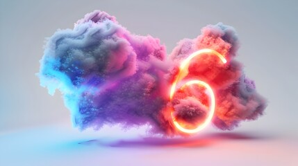 Wall Mural - Neon-Hued Clouds Forming Glowing Number 6 in Dramatic Night Sky
