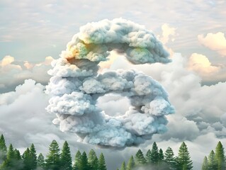 Wall Mural - Pastel Cloud Explosion Forming Number 6 Above Serene Forest Landscape