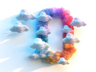 Wall Mural - Radiant 3D Rendered Clouds Forming the Symbolic Zero with Rainbow Hues