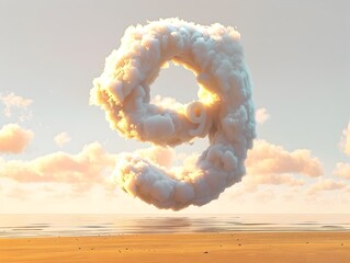 Wall Mural - Radiant Clouds in the Shape of Number 9 Hovering Over Golden Dusk Beach