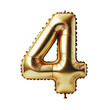 © DreamVision AI & Art - Golden Number 4 Balloon, Shiny metallic balloon shaped as number four, Festive celebration decoration clipart, Transparent Background.